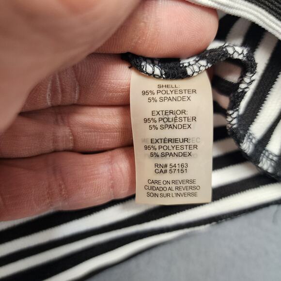 Calvin Klein Top Womens Medium Black White Striped Ruffle Sleeve Office Preppy - Picture 4 of 12